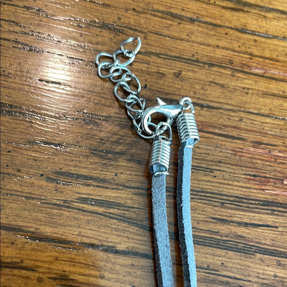 Black Tourmaline Pendant Necklace on Gray leather strap. - Picture 5 of 5